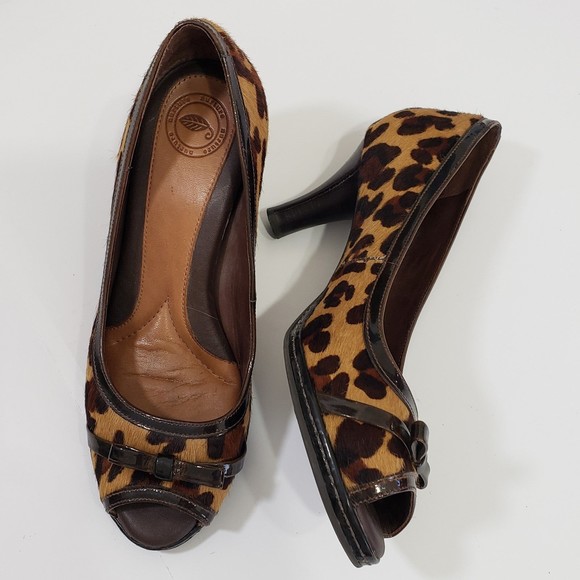Nurture Sandee Leather Heels; Leopard Print; Open Toe; Size 7 - Picture 1 of 9